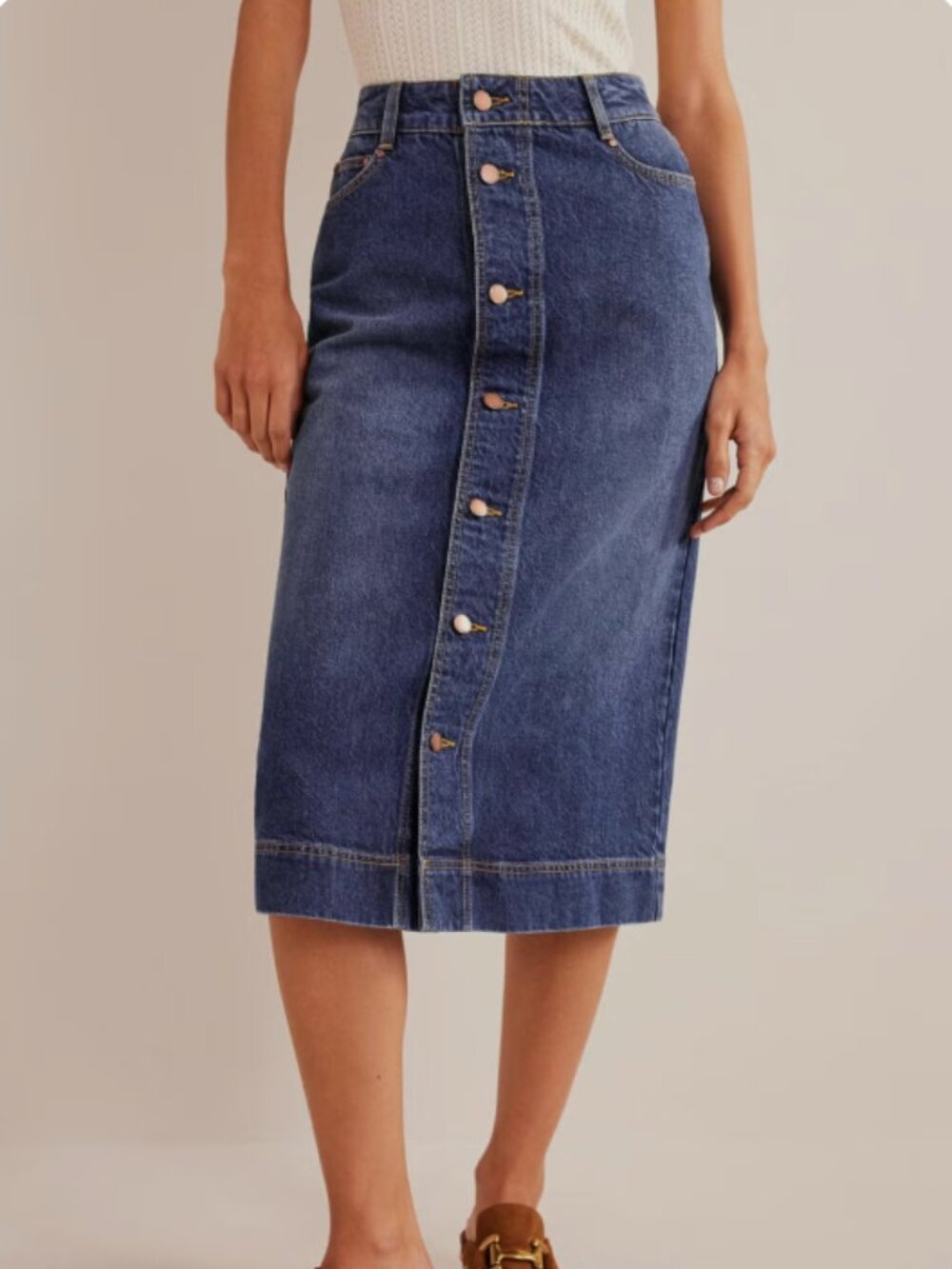Boden Denim Straight Midi Skirt size 6 100% cotton